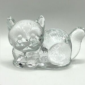 VTG Art Glass Small Textured Clear Glass Cat Kitten Paperweight Figurine 3.5x2.5